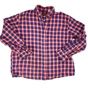 Five Brother Shirt Mens L‎ Large Red Blue Plaid Flannel Button Up Long Sleeve